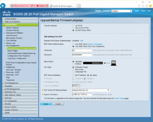 SG300 firmware upload settings when using SCP