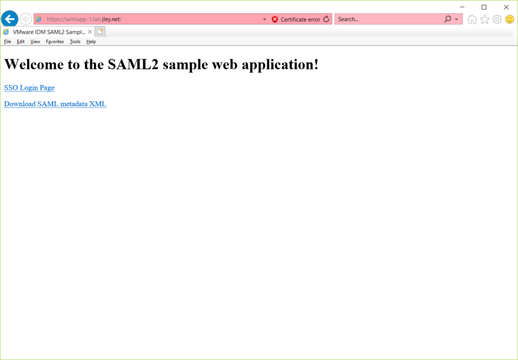 sample application as viewed in web browser